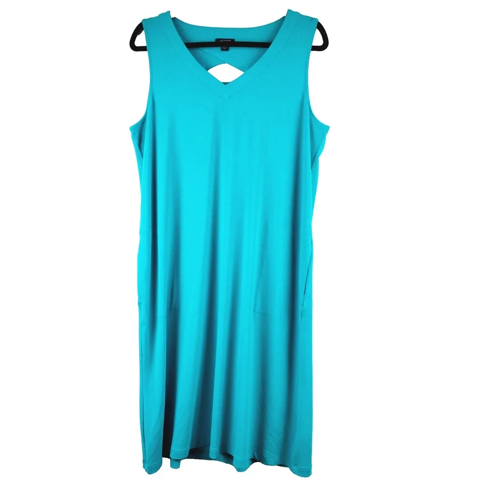 J. Jill Wearever Collection Womens Medium Dress Stretch Knit Pockets Aqua Travel